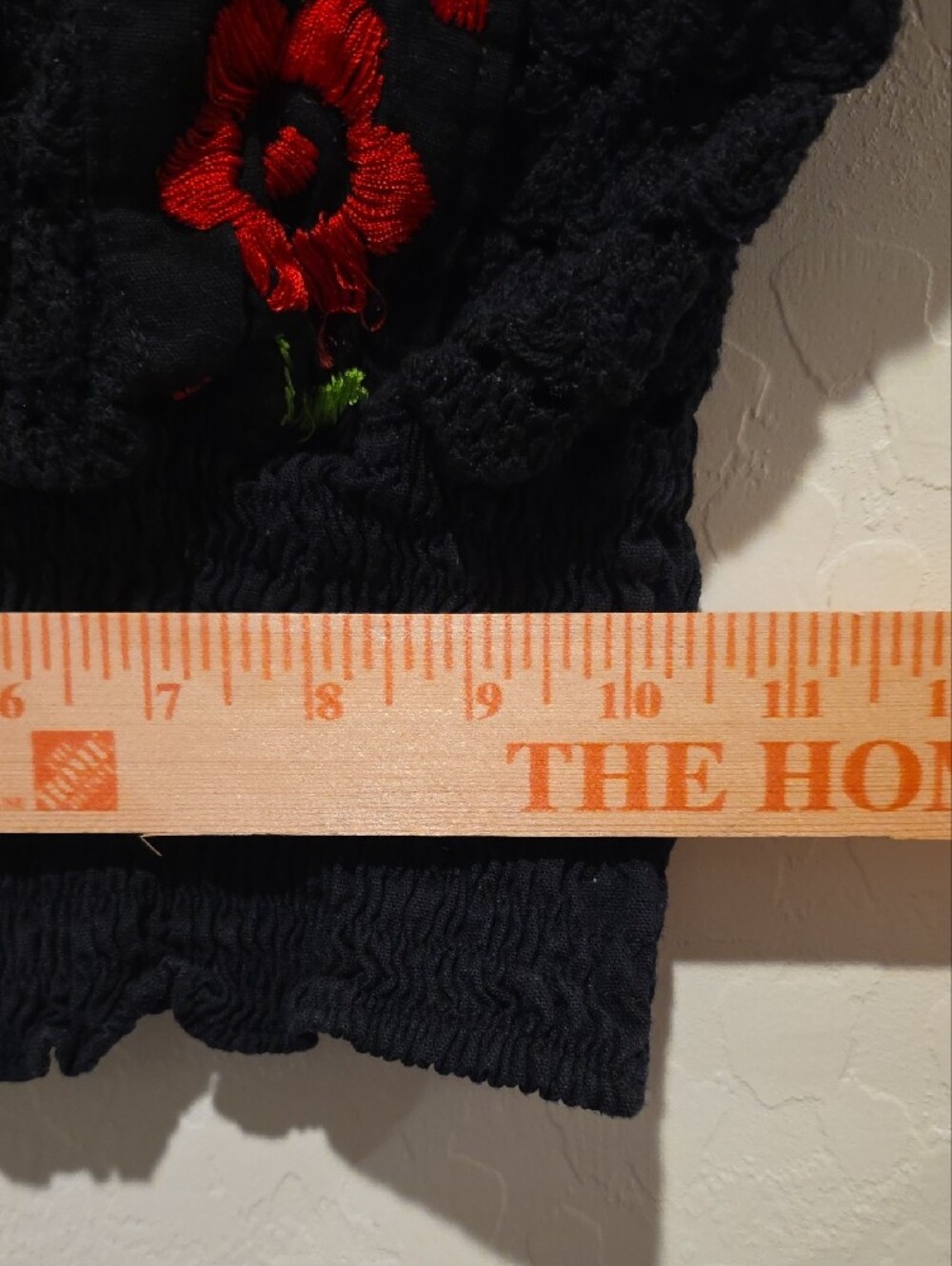 Embroidered Black Women’s Peasant Crop Top with Red Floral Detail - Picture 5 of 9